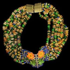 Vintage Glass Beaded Cloisonné Pendant Necklace